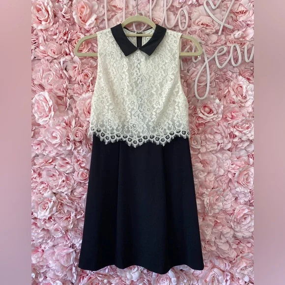 Alice + Olivia | Dresses | Alice Olivia White Lace Black Sleeveless  Collared Dress Size 2 | Poshmark